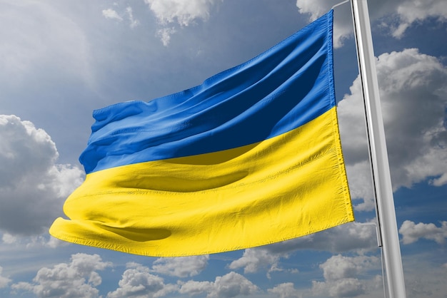 Ukrainian flag with blue sky