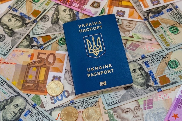 Ukrainian passport and banknotes