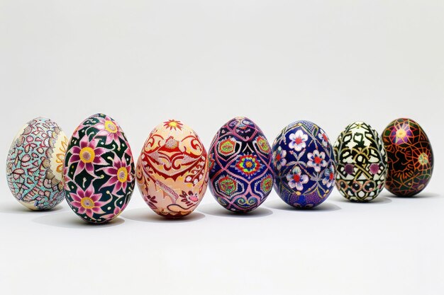 Ukrainian pysanka Easter eggs on elegant white background display