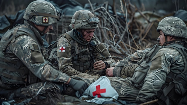 Ukrainian Soldiers Providing Combat First Aid in the Donbas Warzone