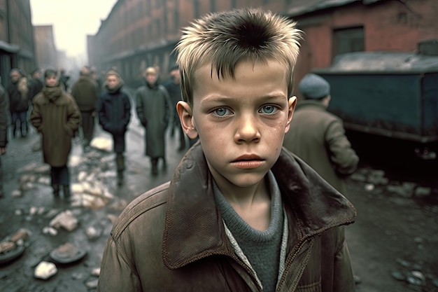 Ukrainian teenager sad boys Children of war Photo journalism Generative AI