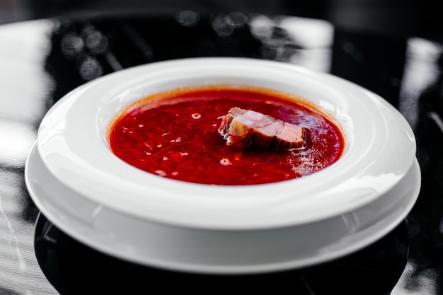 Ukrainian traditional food red soup borshch