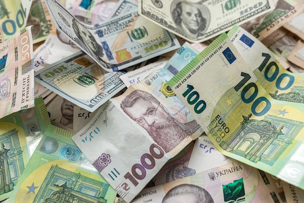 Ukrainian UAH currency exchange on dollars on euros close up