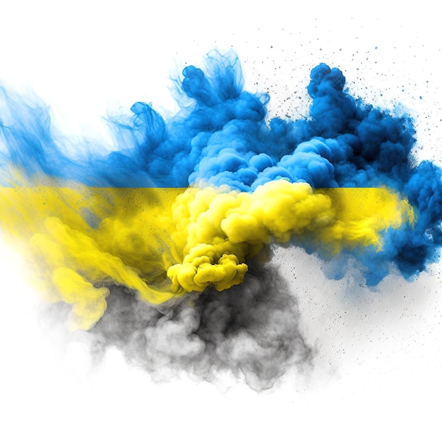 Ukrainian Wave flag fine powder exploding on a white background