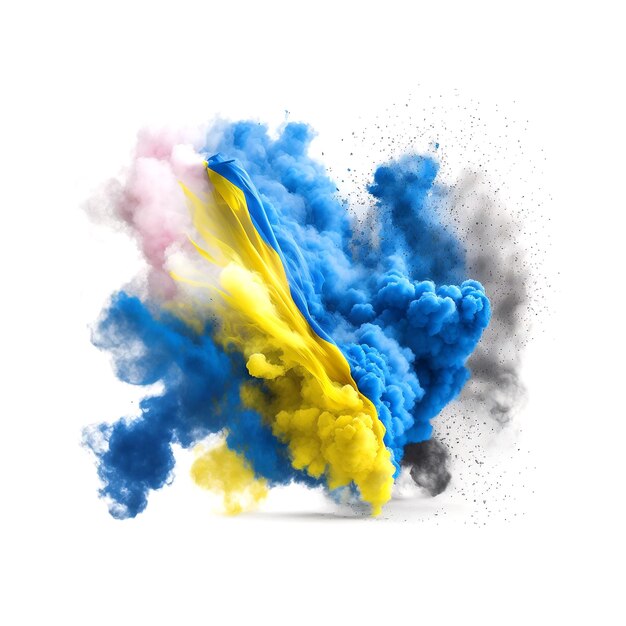 Ukrainian Wave flag fine powder exploding on a white background