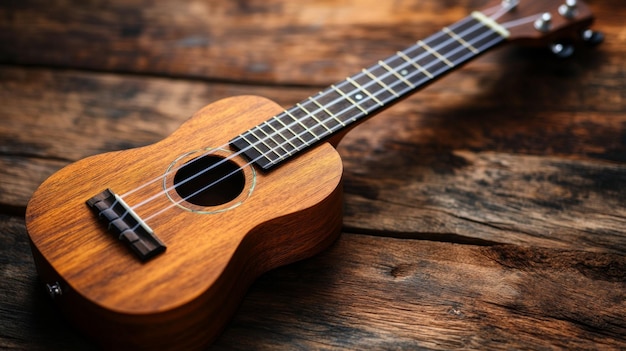 Photo ukulele on wooden surface