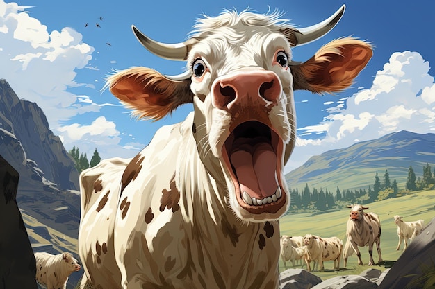 Ultra funny icow cartoon crazy mooooo llustration generative ai