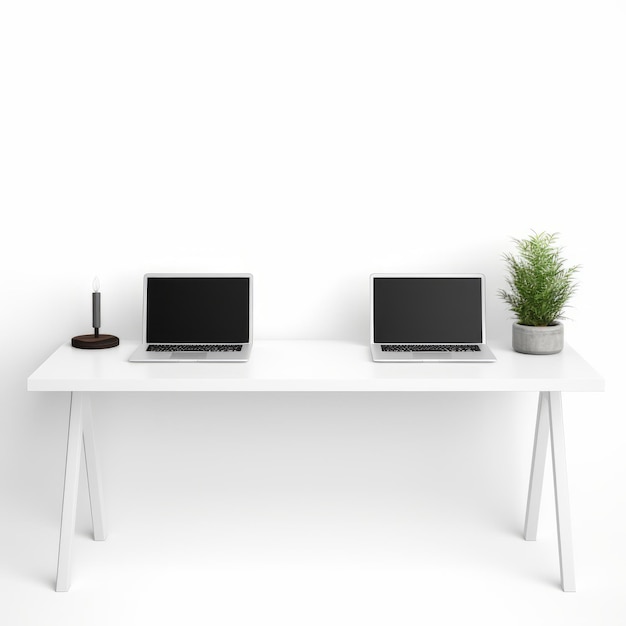 Ultra Hd Empty Desk Mockup With Hyperealistic White Background