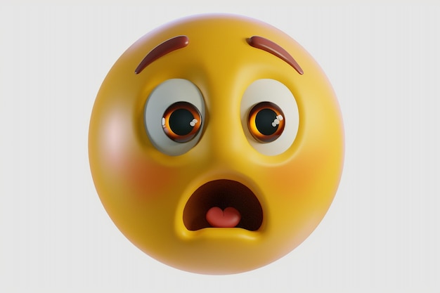 Ultra HD shocked face emoji 3D render transparent PNG isolated