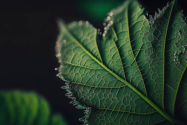 Ultra macro detailed photo of a Green leaves texture background Closeup macro AIGenerated