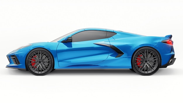 Ultra-modern super sports car with a mid-engine layout on a white isolated background. A car for racing on the track and on the straight. 3d illustration.