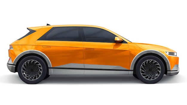 Ultra progressive electric hatchback SUV for people who love technology Orange car on a white isolated background 3d illustration