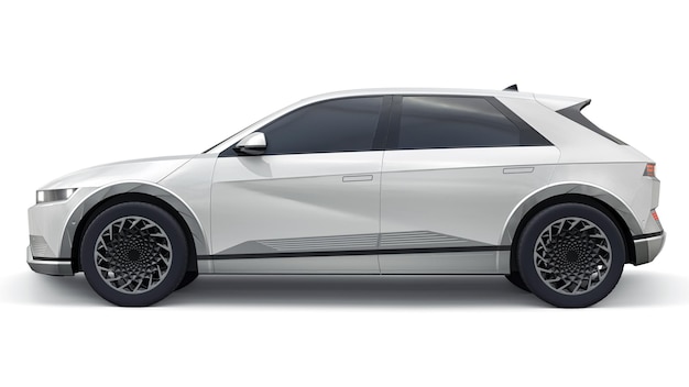 Ultra progressive electric hatchback SUV for people who love technology White car on a white isolated background 3d illustration