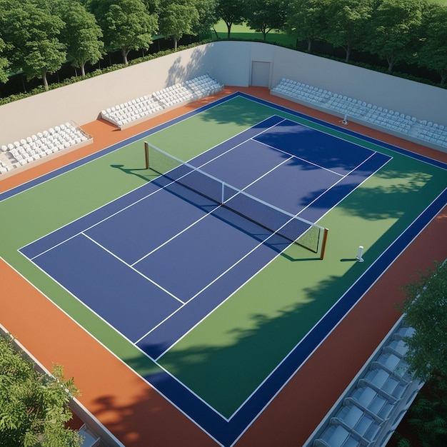 Photo ultra realistic 3d tennis court with vibrant colors and detailed textures