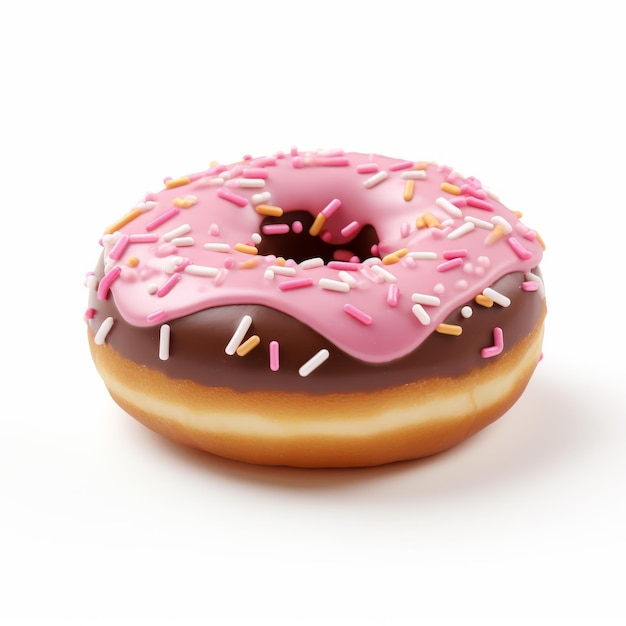 Ultra Realistic 4k Pink Glazed Donut On White Background