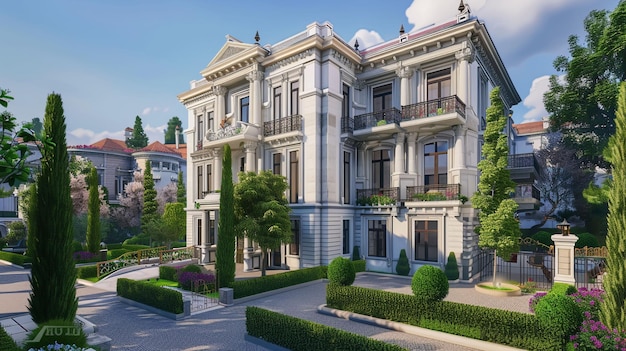 Ultra realistic Neoclassical architecture 4storey house