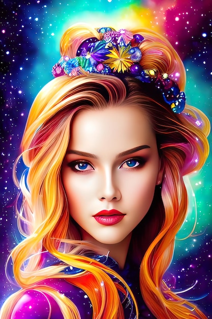 ultra realistic photo portrait of Scarlett Leithold cosmic energy, colorful, painting burst