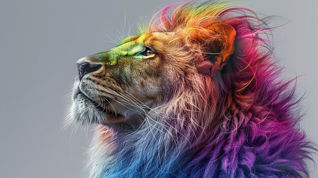 Photo ultra realistic rainbow lion