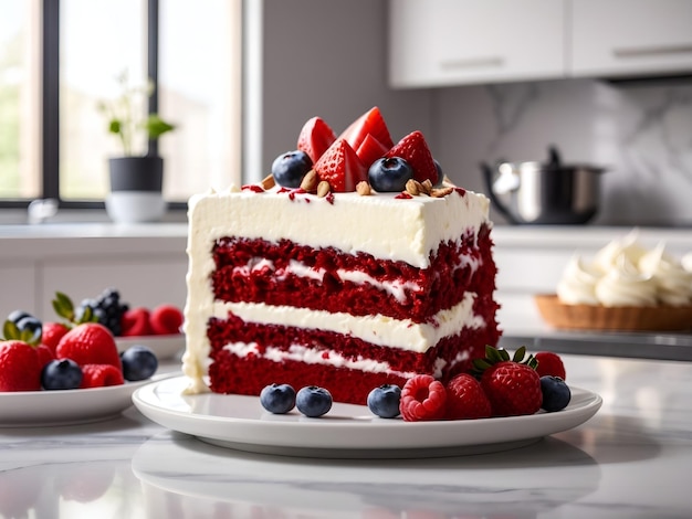 Ultra Realistic Red Velvet Cake in Contemporary Kitchen