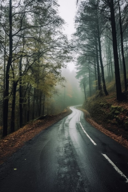 Ultra realistic a road with clouds over it in the mist