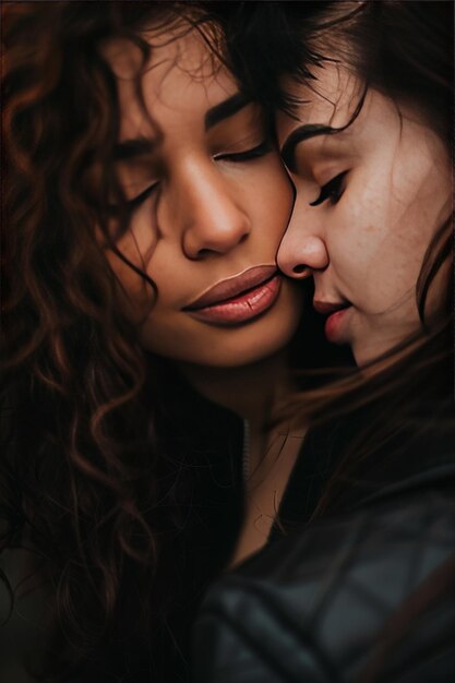 Ultra sharp photo of a woman gently kissing someone on the cheek capturing tenderness