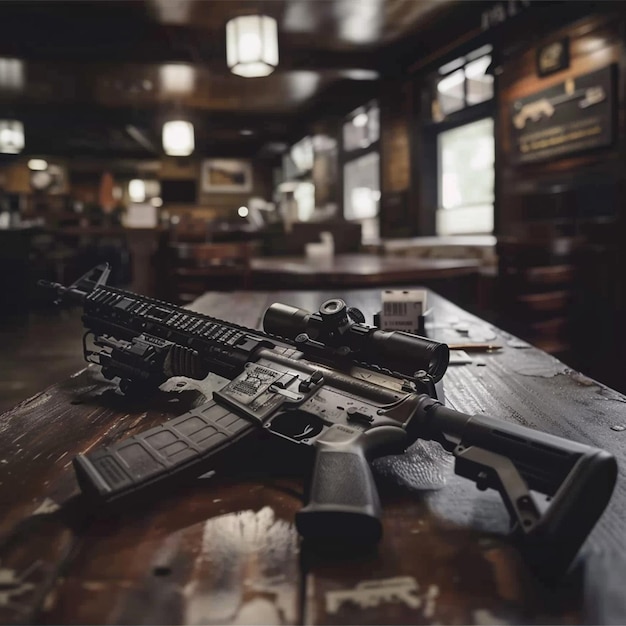 UltraClear iPhone Photo of a Modified AR15 on a Table