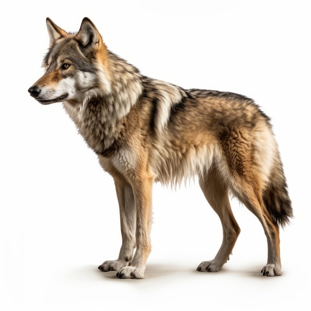 Ultradetailed Brown Wolf Standing On White Background