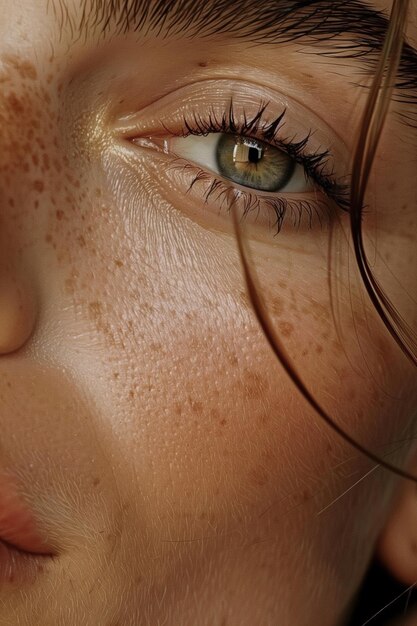 UltraDetailed CloseUp Photo of a Young Womans Face Highlighting Clear Healthy Skin