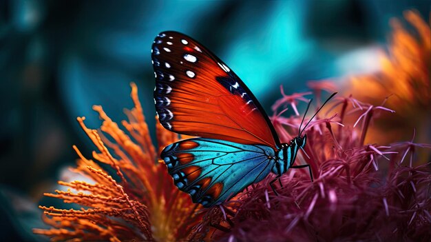 Ultradetailed macro shot of a vibrant butterfly on a flower