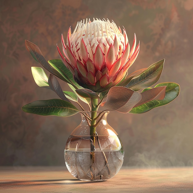 UltraDetailed Protea in Glass Vase HighResolution Botanical Art