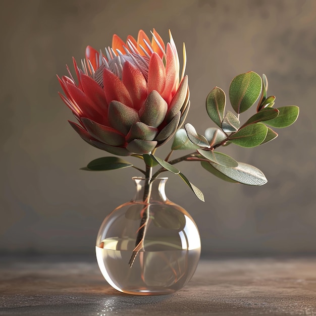 UltraDetailed Protea in Glass Vase HighResolution Botanical Art