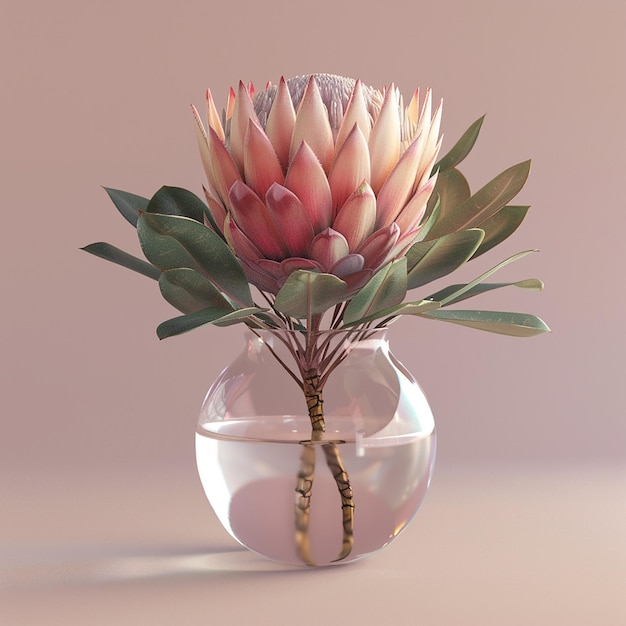 UltraDetailed Protea in Glass Vase HighResolution Botanical Art