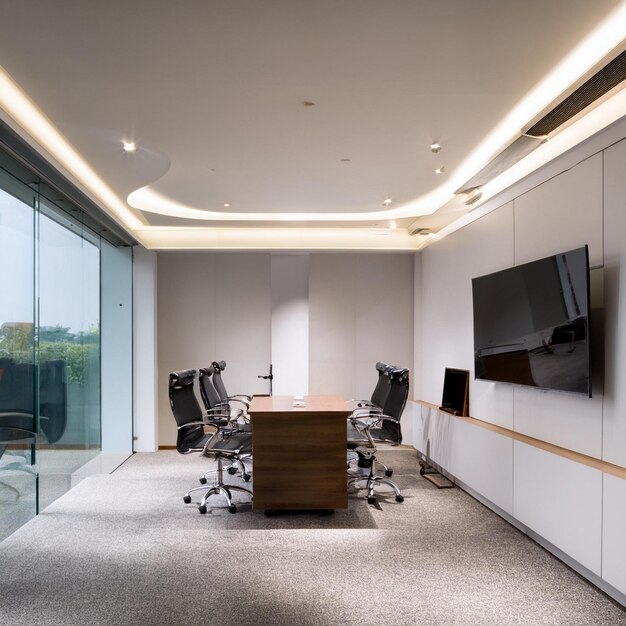 UltraLuxurious Small MD Office Interior with Fluidic Architecture Seamless Micro Cement Flooring and Curved False Ceiling