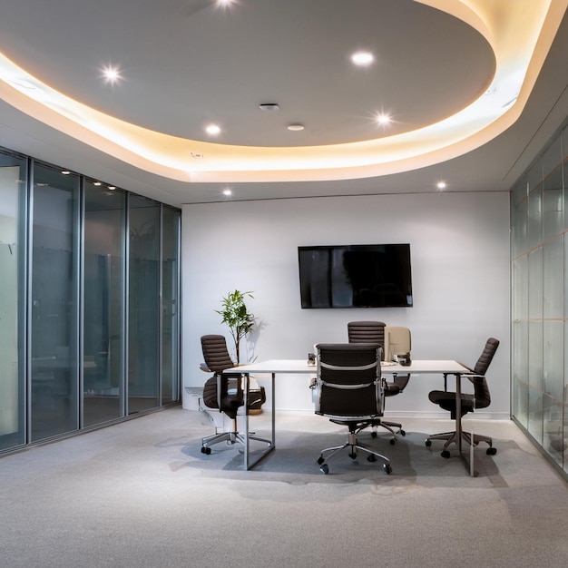 UltraLuxurious Small MD Office Interior with Fluidic Architecture Seamless Micro Cement Flooring and Curved False Ceiling