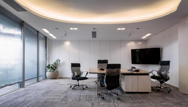 UltraLuxurious Small MD Office Interior with Fluidic Architecture Seamless Micro Cement Flooring and Curved False Ceiling