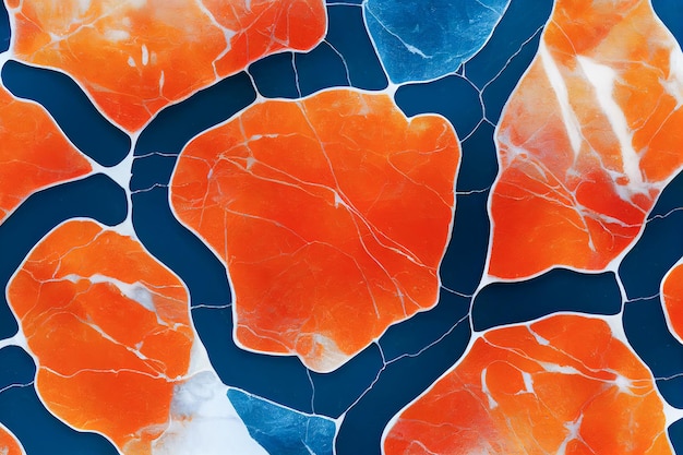 Ultramarine blue and orange marble abstract background