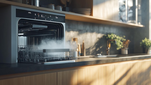 UltraModern Kitchen with Open Dishwasher Door