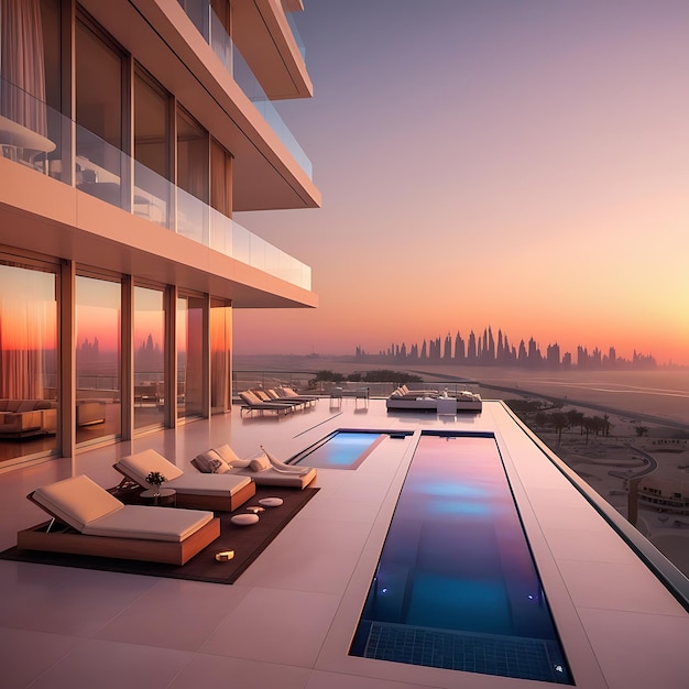 Photo an ultramodern luxury dubai penthouse with an openplan layout glass walls a chic rooftop terra