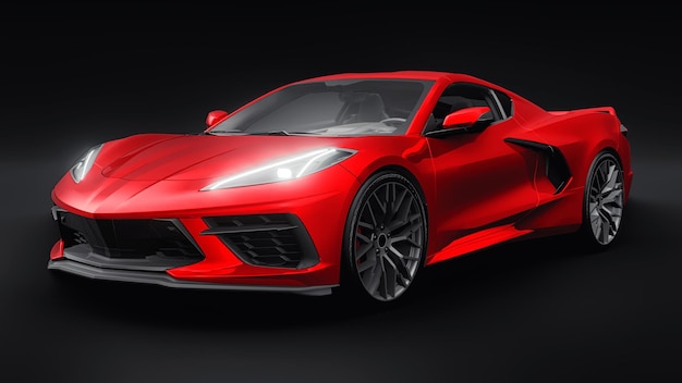 Ultramodern red super sports car with a midengine layout on a black background 3d illustration