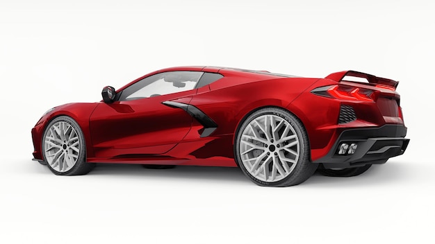 Ultramodern red super sports car with a midengine layout on a white isolated background A car for racing on the track and on the straight 3d illustration