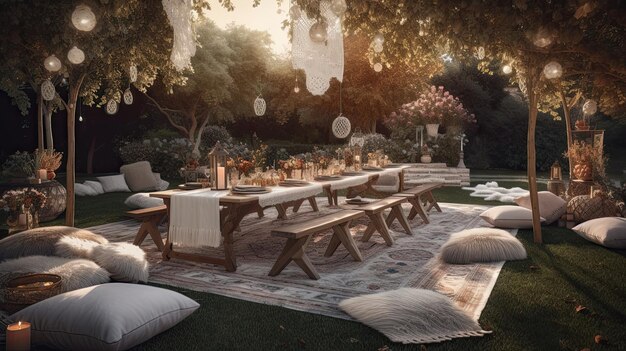 The ultrarealistic 8k bohemianchic outdoor celebration is a stunningly beautiful and immersive event Generated by AI