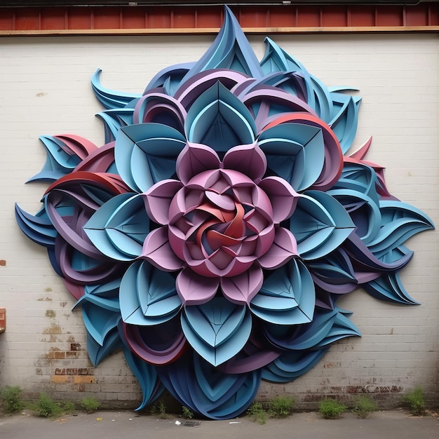 Ultrarealistic Geometric Flower A Graffiti Street Art Masterpiece