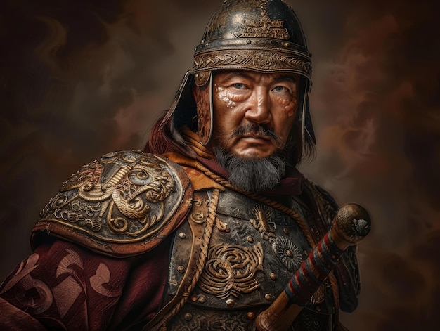 ultrarealistic photograph of a Kyrgyz warrior from the Middle Ages This piece has been captured shot