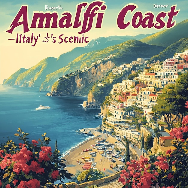 UltraRealistic Retro Travel Poster for the Amalfi Coast