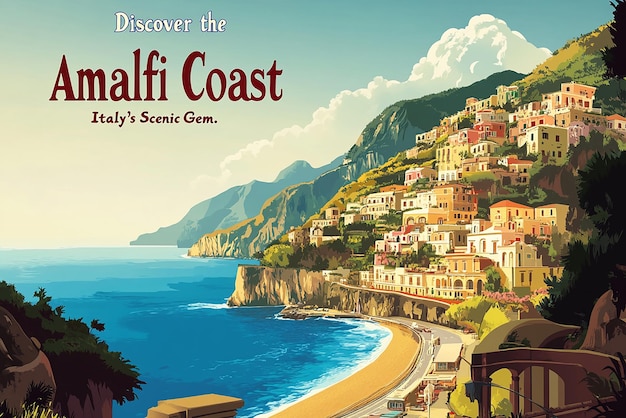 Photo ultrarealistic retro travel poster for the amalfi coast