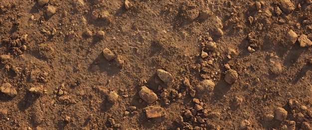 Photo an ultrarealistic texture of brown sand with scattered rocks and pebbles