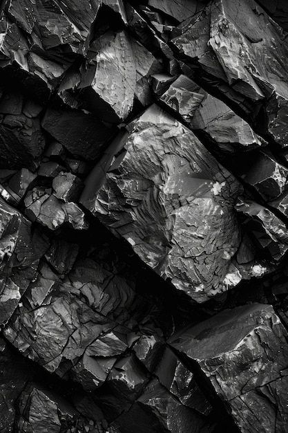 Ultrasharp photo capturing intricate details of coal textures in black and white High contrast