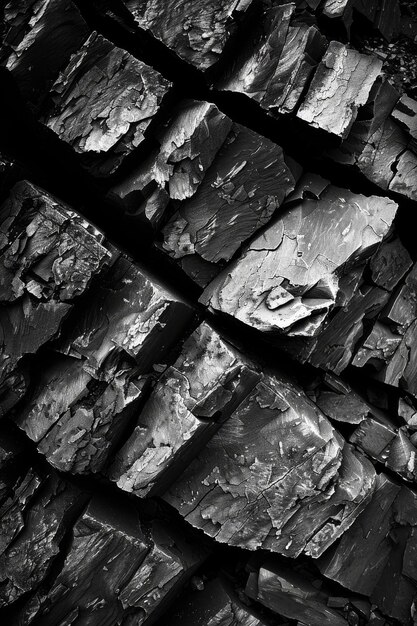 Ultrasharp photo capturing intricate details of coal textures in black and white High contrast