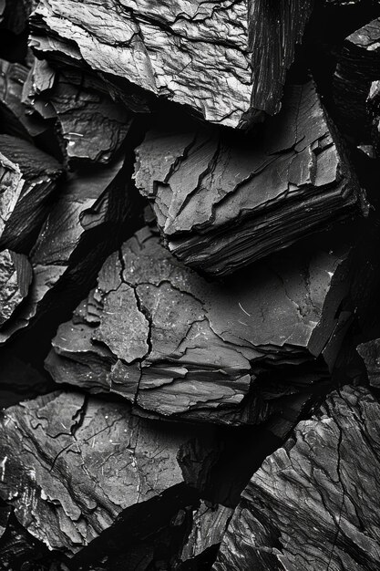 Ultrasharp photo capturing intricate details of coal textures in black and white High contrast