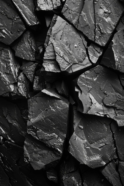 Ultrasharp photo capturing intricate details of coal textures in black and white High contrast